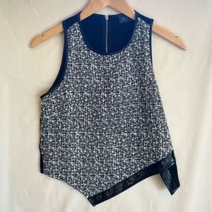 ASTR Textured Yarn Weave Faux Leather Trim Top